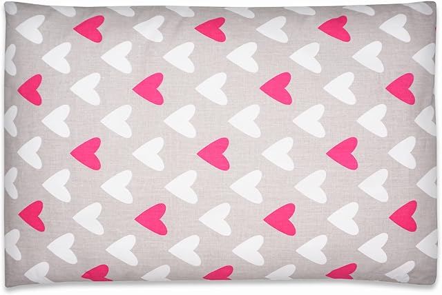 100% Cotton Nursery Baby Pillowcase Suitable for 60x40 cm Flat Pillow (Pink Hearts)