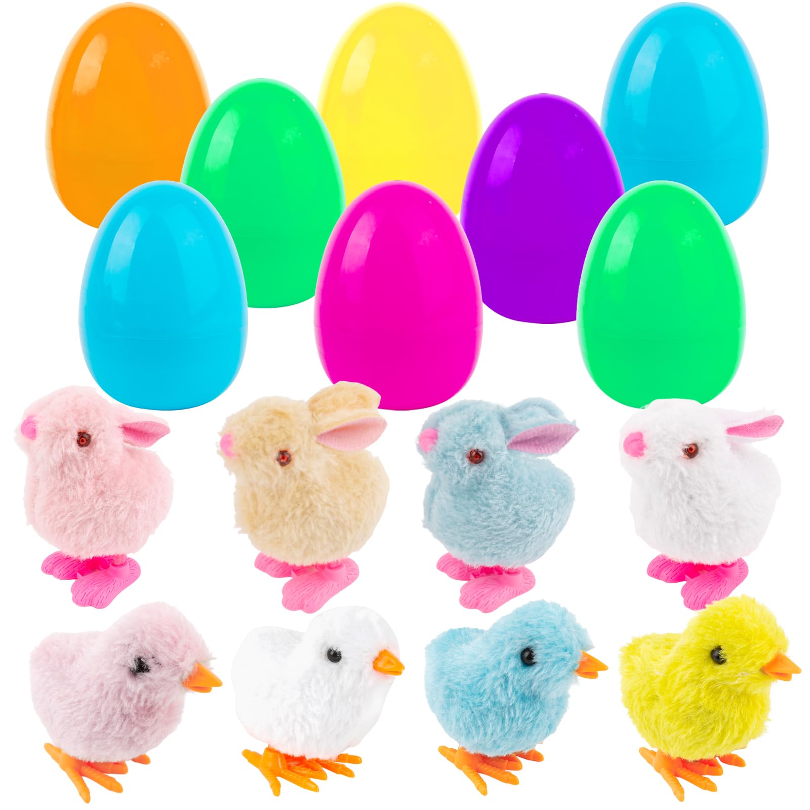 TWFRICEaster Eggs Prefilled with 8 Bunnies & Chicks Plastic Easter Eggs Toys Inside Perfect for Easter Basket Stuffers Fillers Party Favor Surprise Egg Easter Eggs Hunt 3.7'' Fillable Eggs