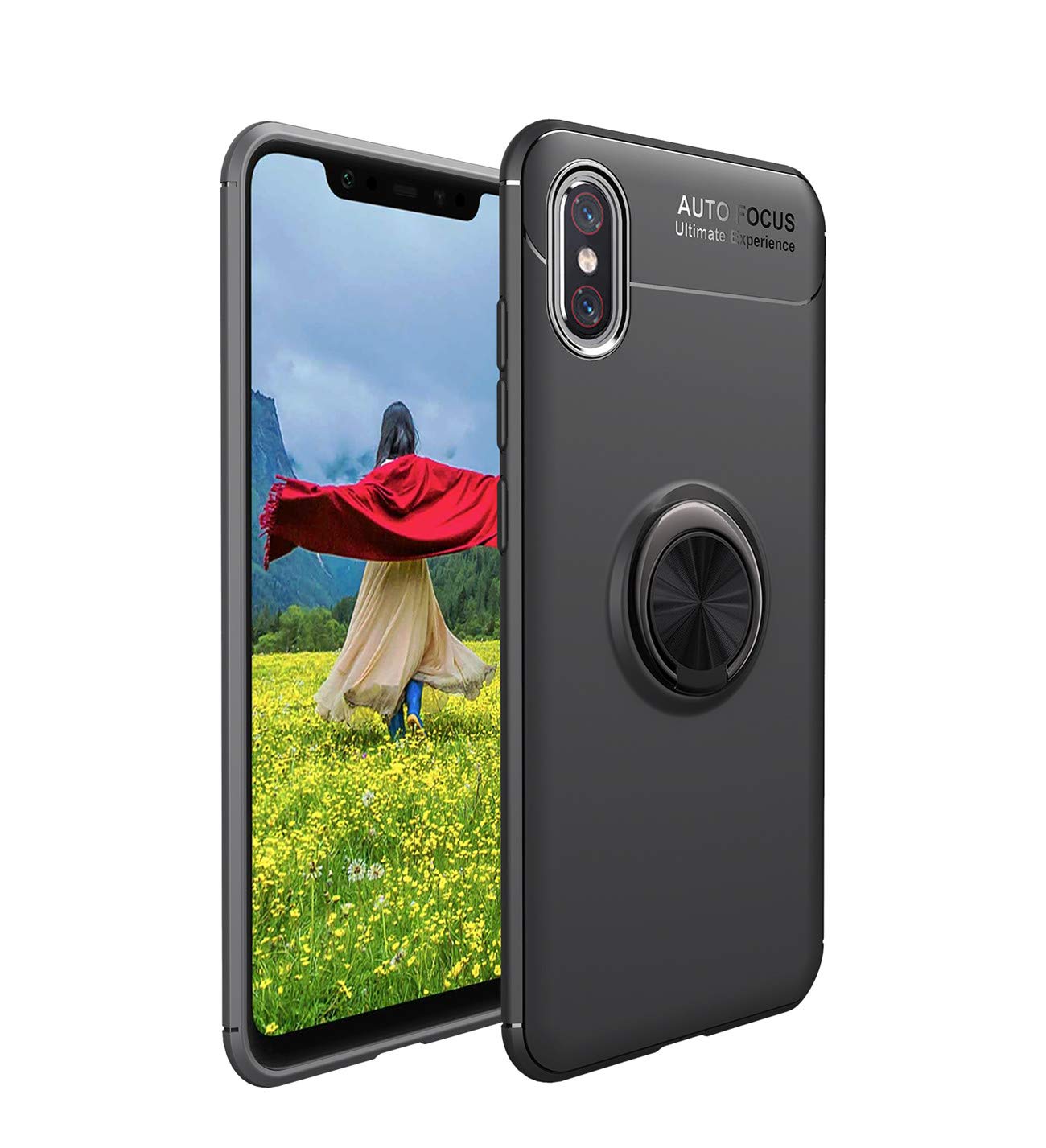 Xiaomi Mi 8 / Mi 8 SE Case, Slim Soft Silicone Shockproof Xiaomi Mi 8 Pro Phone Case 360 Rotating Magnetic Car Mount Ring Holder Kickstand Cover Xiaomi Mi 8 Shell (Black, Xiaomi Mi 8 Pro)