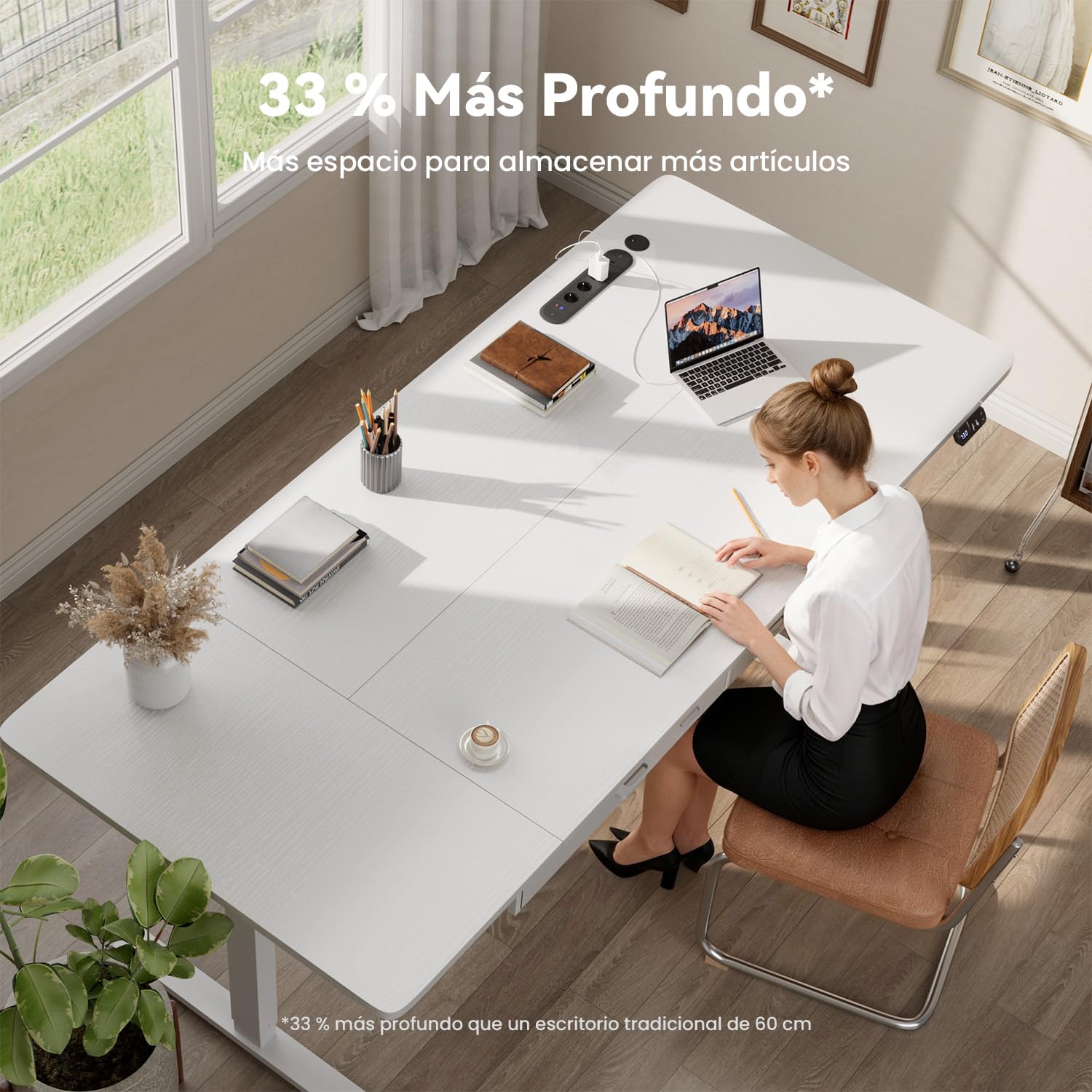 SOLAVERO Escritorio Elevable Electrico 200 x 80 cm, Mesa Escritorio Elevable con Enchufes & Puertos USB-C, Mesa Regulable en Altura con 2 Cajones de Tela, 2 Control Memoria, Standing Desk Blanco