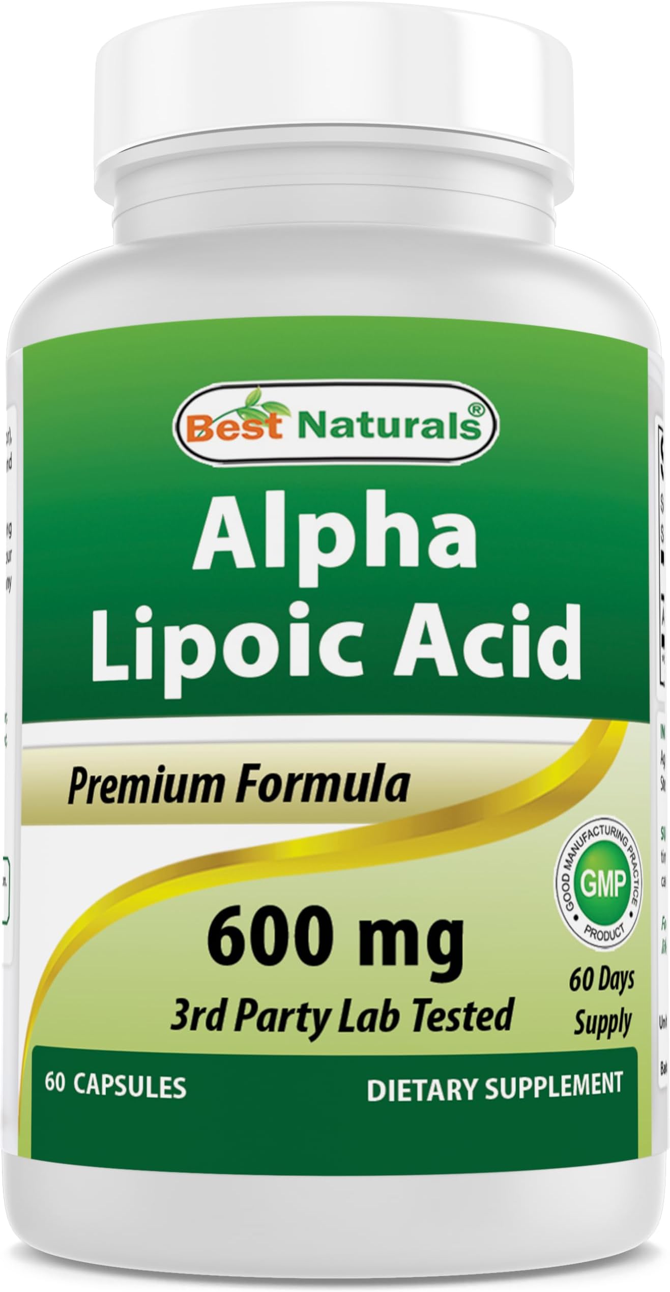 Best Naturals Alpha Lipoic Acid 600 mg 60 Capsules - ALA Powerful Antioxidant (60 Count (Pack of 1))