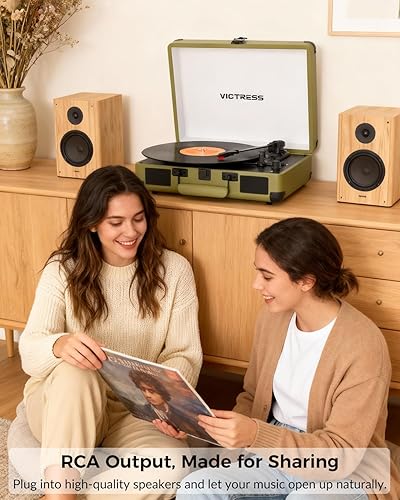 Miniatura 8 de Suitcase - Tocadiscos Bluetooth, reproductor de discos de vinilo portátil con altavoces estéreo integrados, tocadiscos retro de 3 velocidades,