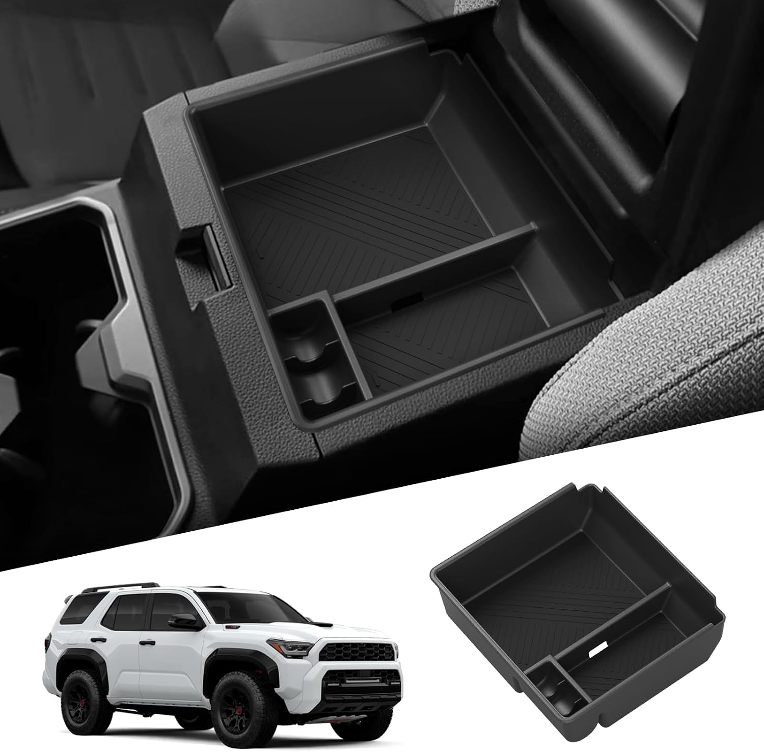 smabee Center Console Organizer Compatible with Toyota 4Runner 2025 2026 Armrest Storage Box ABS Storage Tray Insert Interior Accessories Black