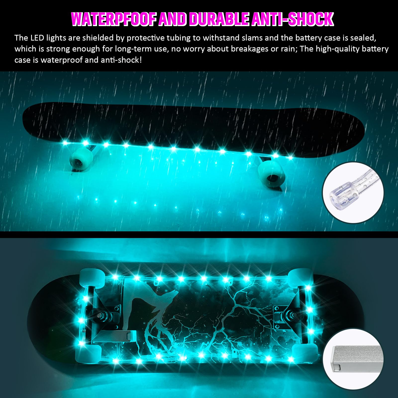 Versión de carga USB mejorada: luz LED para patineta, luz de borde de monopatín con control remoto, 16 cambios de color, libre de cambios de baterías, impermeable, a prueba de golpes, súper brillante 4