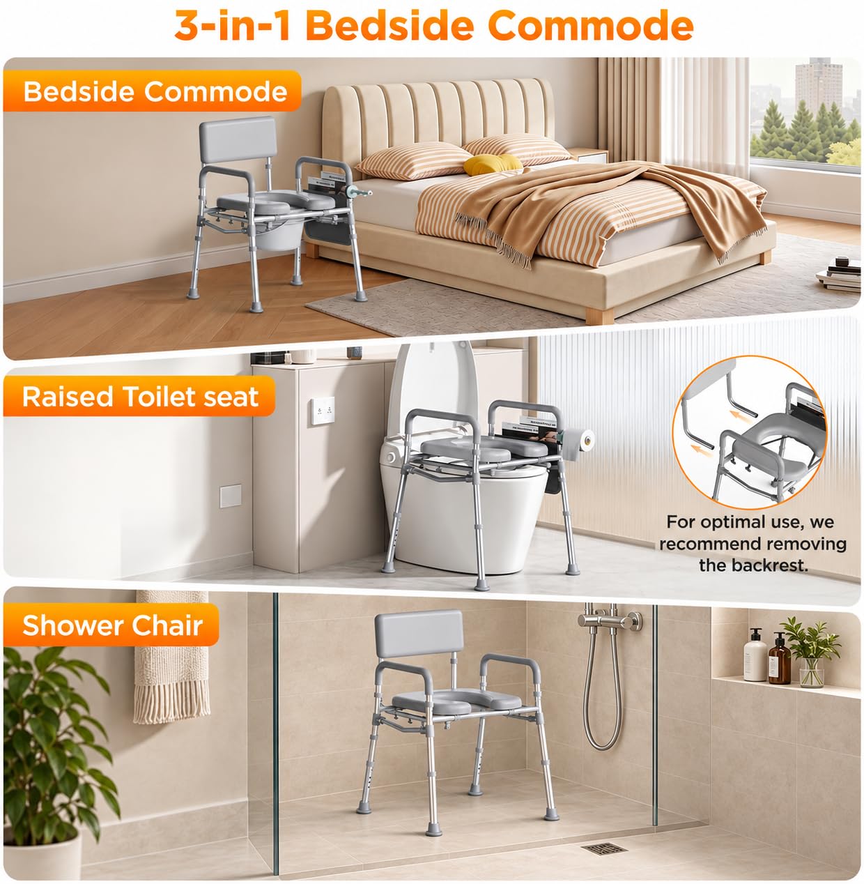 Bedside Commode - Portable Toilet for Seniors & Adults -4