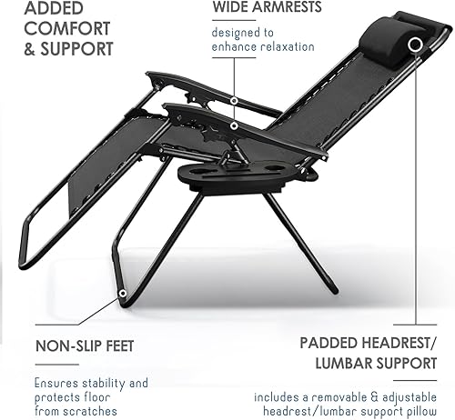Miniatura 6 de Nestl Zero Gravity - Juego de 2 sillas de patio al aire libre con almohadas y bandejas portavasos, silla de campamento reclinable de malla de acero