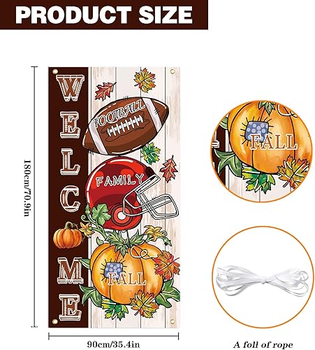 Miniatura 5 de SENSEVEN Cartel de bienvenida de fútbol otoñal para puerta, cubierta de puerta de otoño con diseño de calabaza, decoración de puerta de otoño, gran