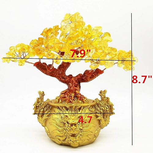 Miniatura 2 de Colorsheng Árbol de cristal de cuarzo amarillo Feng Shui, decoración de árboles de dinero estilo bonsái para suerte y riqueza (macetas de dragón)