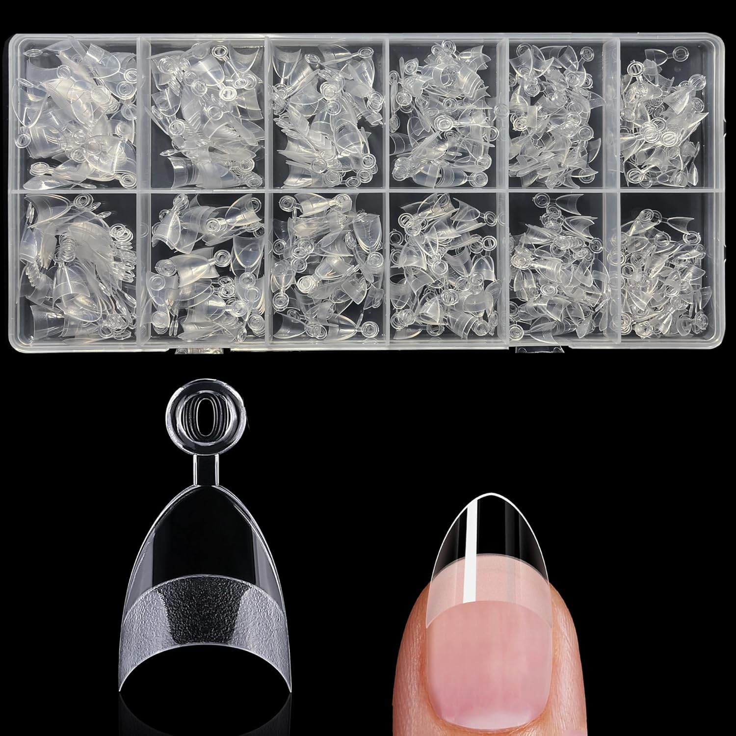 Soft Gel Short Almond Nail Tips 600Pcs Half Cover Pre Etched Salon Quality Clear Press On Nails for Home Manicure Extension DIY Beginners & Professional, Half Matte,Self-handle,12 Sizes (SHORT ALMOND)-image-25