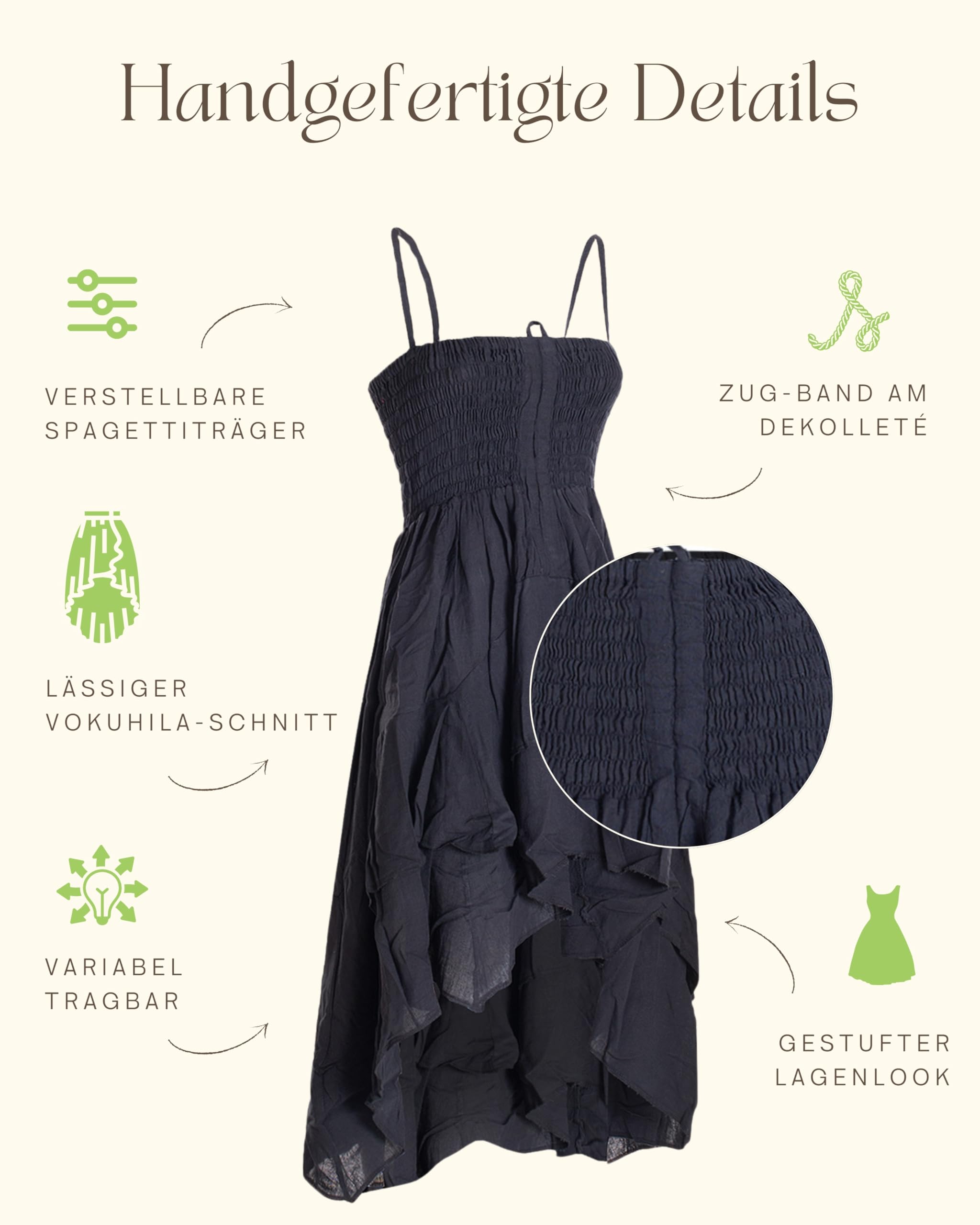 Vishes Damen 2in1 Sommerkleid-Rock | Flexibel als Spaghettiträger-Kleid oder Rock tragbar | 100% Baumwolle I Ideal für Frühjahr & Sommer I Nachhaltige Alternative Bekleidung