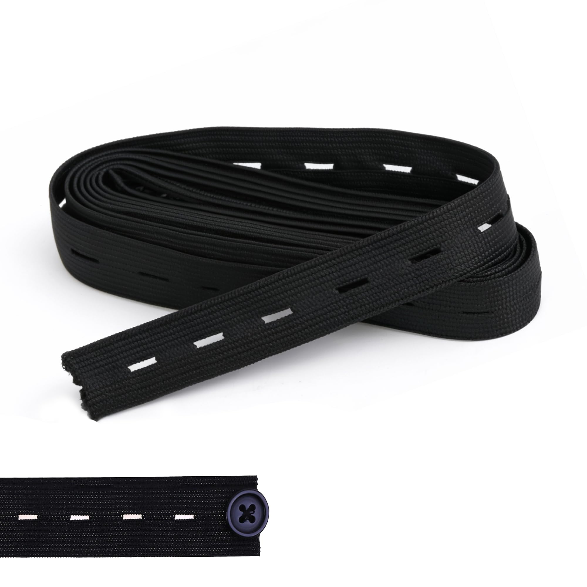 WedDecor 15mm Elastic Band with Buttonhole Flat Sewing Elastic Cord for Clothing, Knitting, Waistband, Sleeves, Gloves Sewing & DIY Projects - 1 Metre Sewing Band - Black