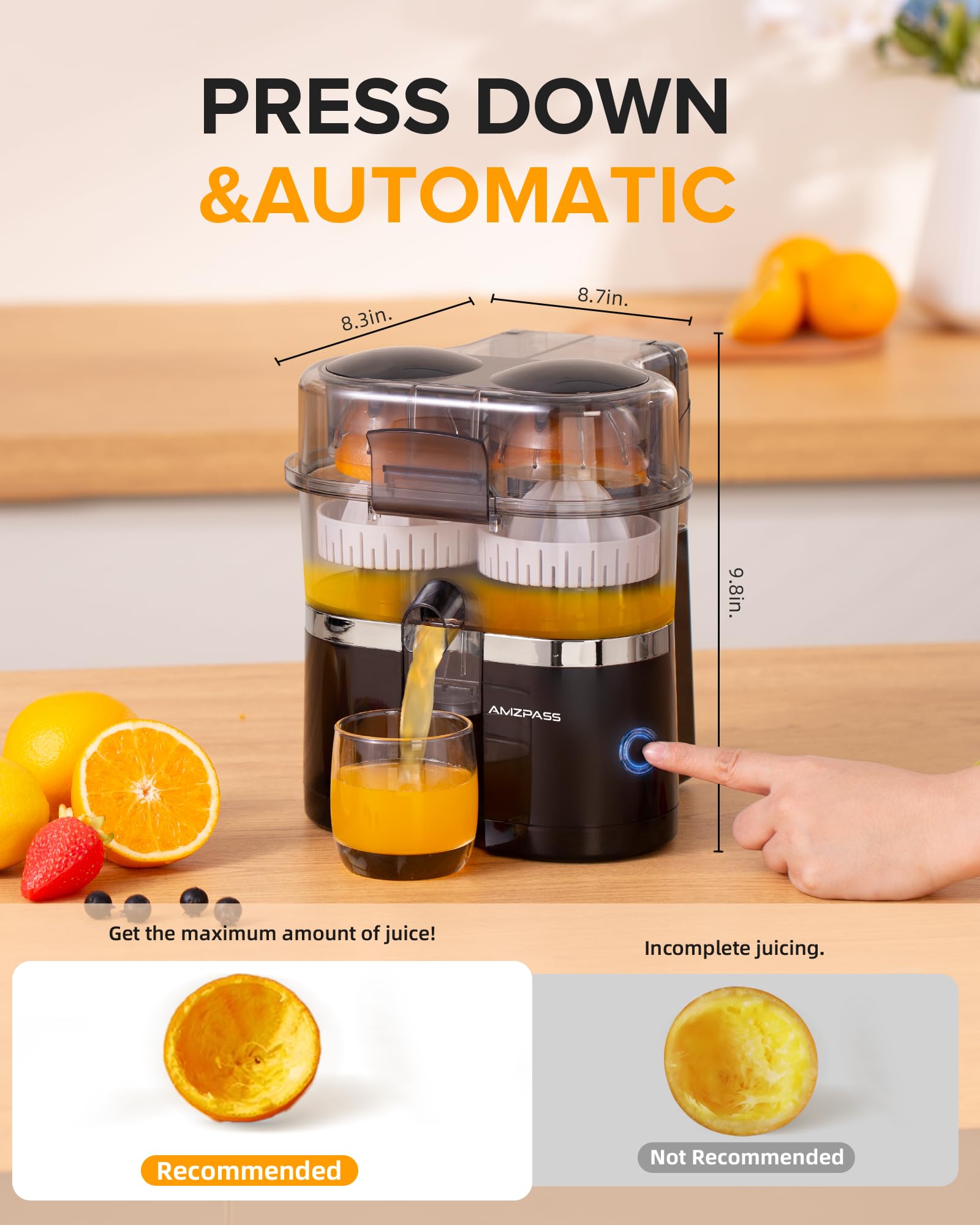 Exprimidor eléctrico de cítricos de doble cabeza, exprimidor de limón con cable de alimentación y cepillo de limpieza, máquina exprimidora automática de 1 botón para naranja, limón, lima, 3