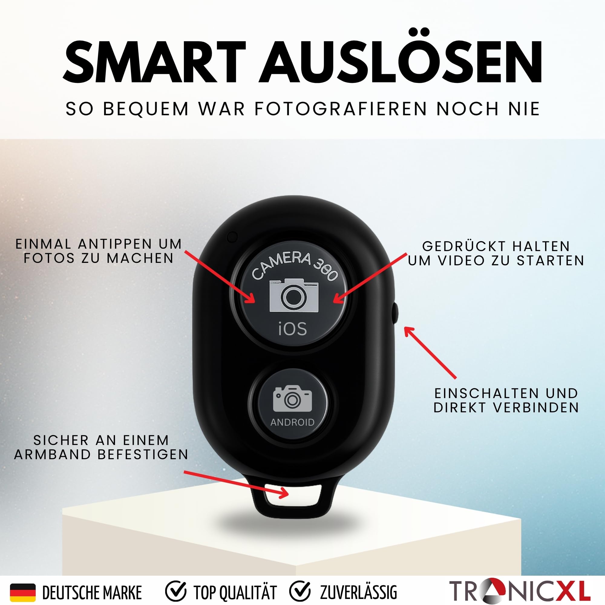 TronicXL Uchwyt na przyssawkę do smartfona z kolorowym światłem pierścieniowym i pilotem zdalnego sterowania I do lustrzanego okna uchwyt na telefon komórkowy I Selfie Video Photo statyw do Apple