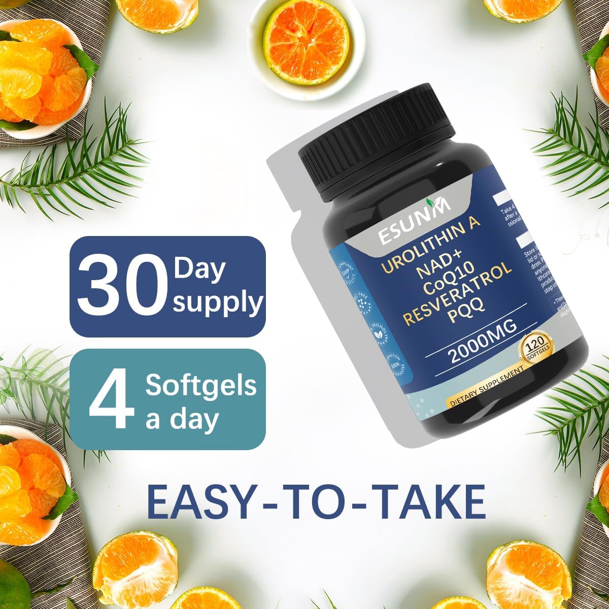 Urolithin A Supplement 1,000mg with NAD+,CoQ10,Resveratrol,PQQ Supplement for Healthy Aging, Antioxidants and Mitochondrial Support,120 Capsules - 30 Servings - Image 6