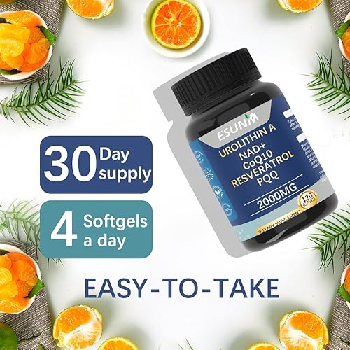 Miniatura 6 de Urolitina A Suplemento 1,000 mg con NAD+, CoQ10, Resveratrol, Suplemento PQQ para un envejecimiento saludable, antioxidantes y apoyo mitocondrial,