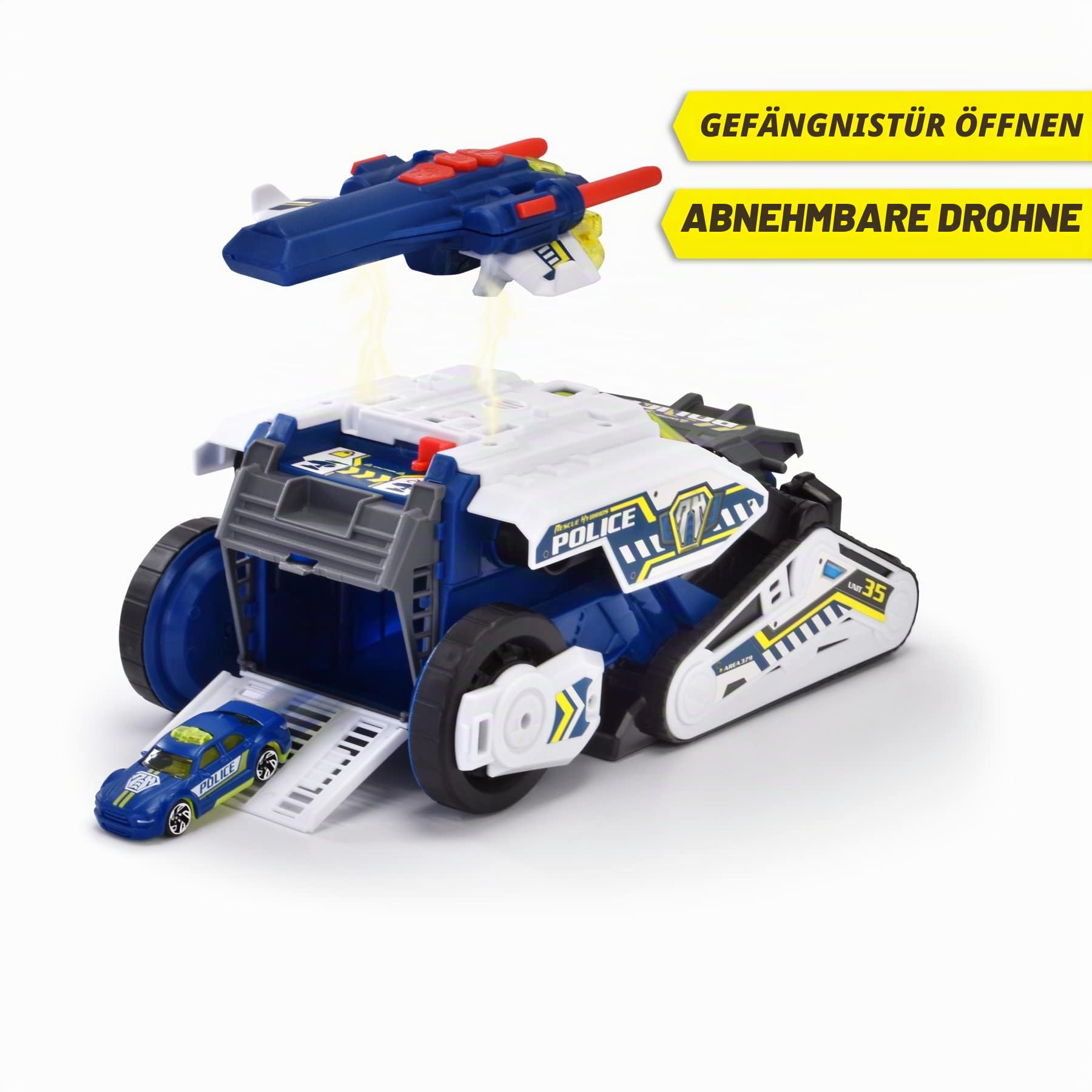 Dickie Toys Rescue Hybrids Polizei-Fahrzeug Police Bot (35 cm) - futuristisches Polizeiauto (groß) mit Transform-Funktion & weiteren Features, Spielzeug mit Licht & Sound für Kinder ab 3 Jahren