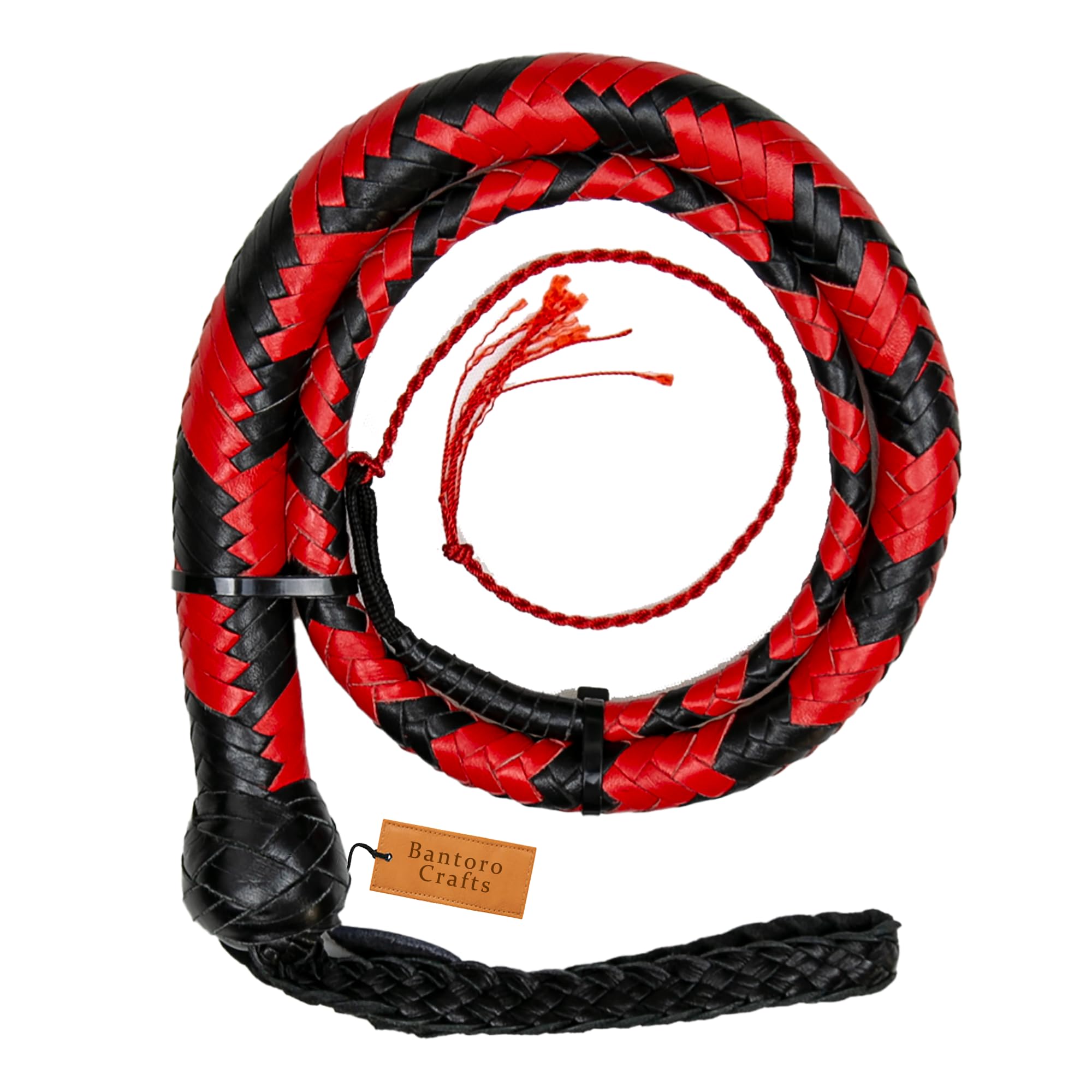 Rosso e Nero 3 Piedi/0,90 Metri La Frusta a Serpente ha Palline di Piombo. Frusta di Cuoio con Forte crepitio 12 trecce Intrecciate