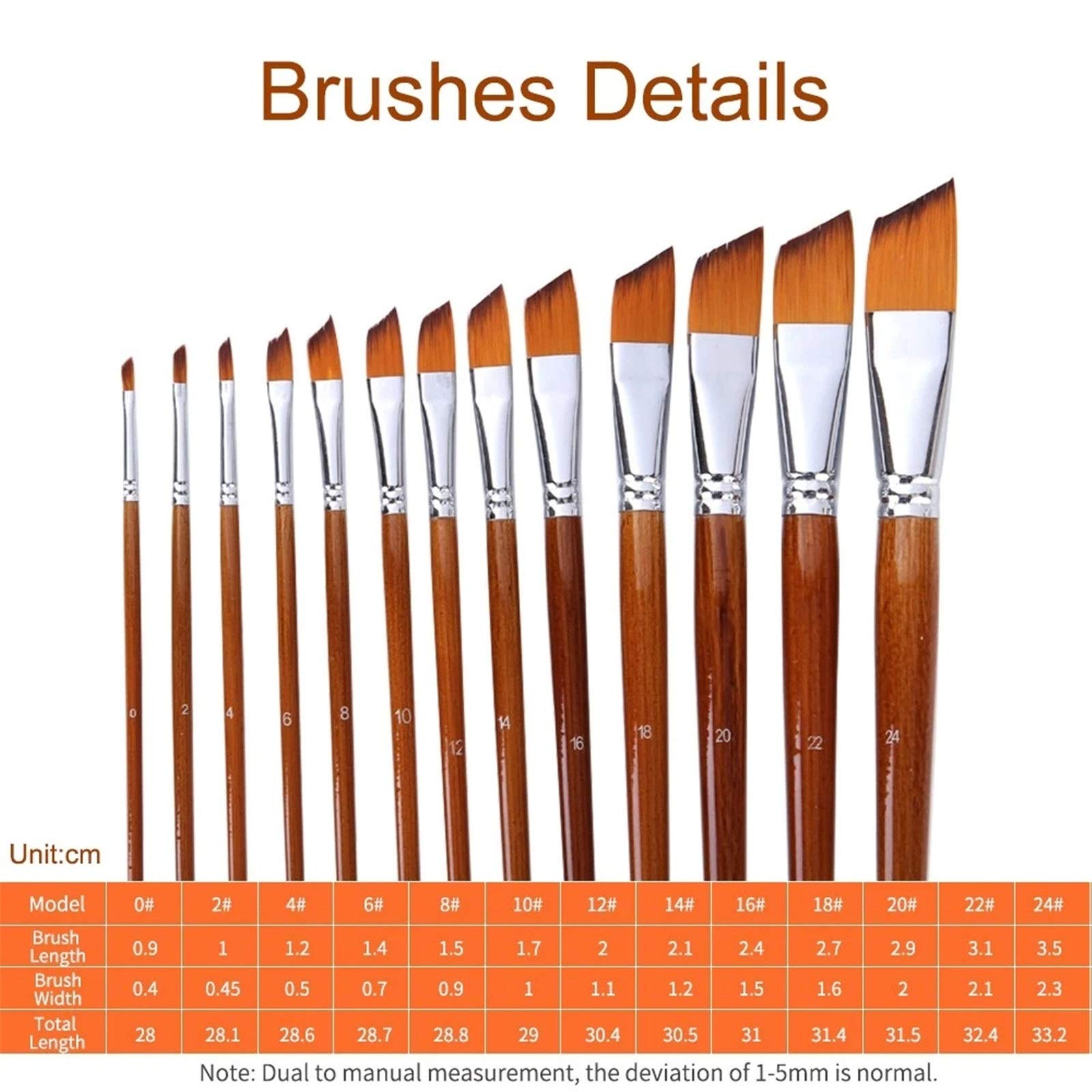 XBTGS Juego de 13 pinceles profesionales para pintura artística, mango largo de madera, pincel de nailon para acrílico, aceite, acuarela, marrón, tipo 1, marrón tipo 1