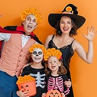 Vista 5 de Labeol 100 piezas de flores de caléndula artificiales, cabezas de flores de caléndula a granel, decoración mexicana, guirnalda de caléndula naranja