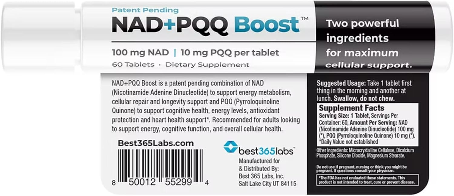 Best 365 Labs NADPQQ Boost | NAD+ Supplement with PQQ for Mitochondria | 30 Capsules | High Bioavailability Formula