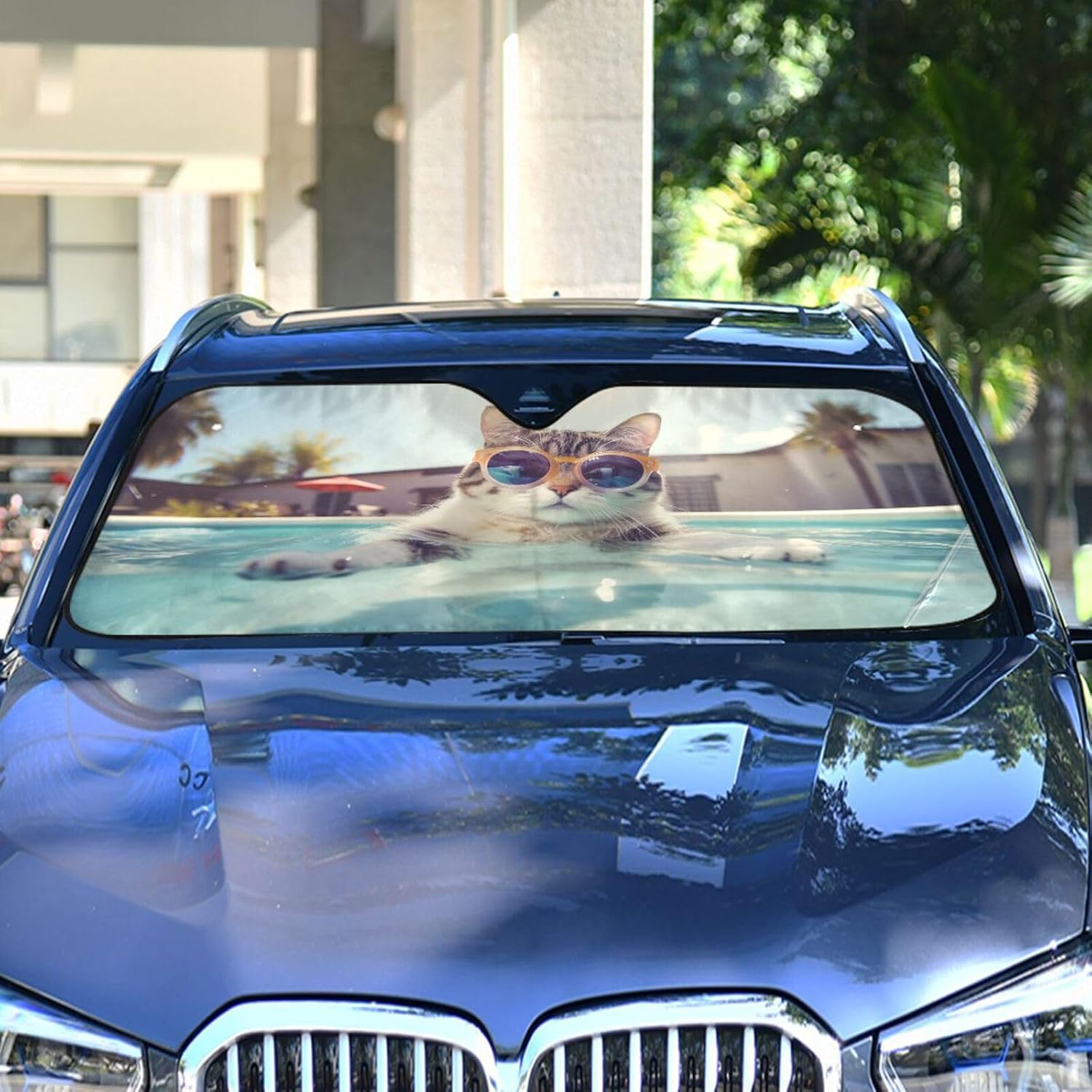Windshield Sun Shade for Car Aluminum foil Layer Reflective Sun Visor for SUV Sedan-Cat Swimming Print Large Size