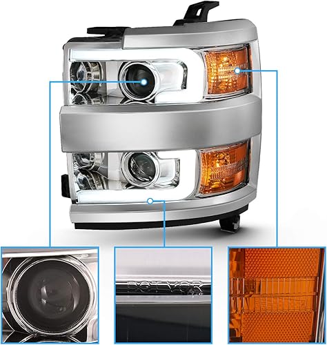 Miniatura 3 de AmeriLite Para Chevy Silverado 2500HD 3500HD 2015-2019 - 2019 - Camión de trabajo cromado cuatro proyectores con doble tubo LED juego de montaje de