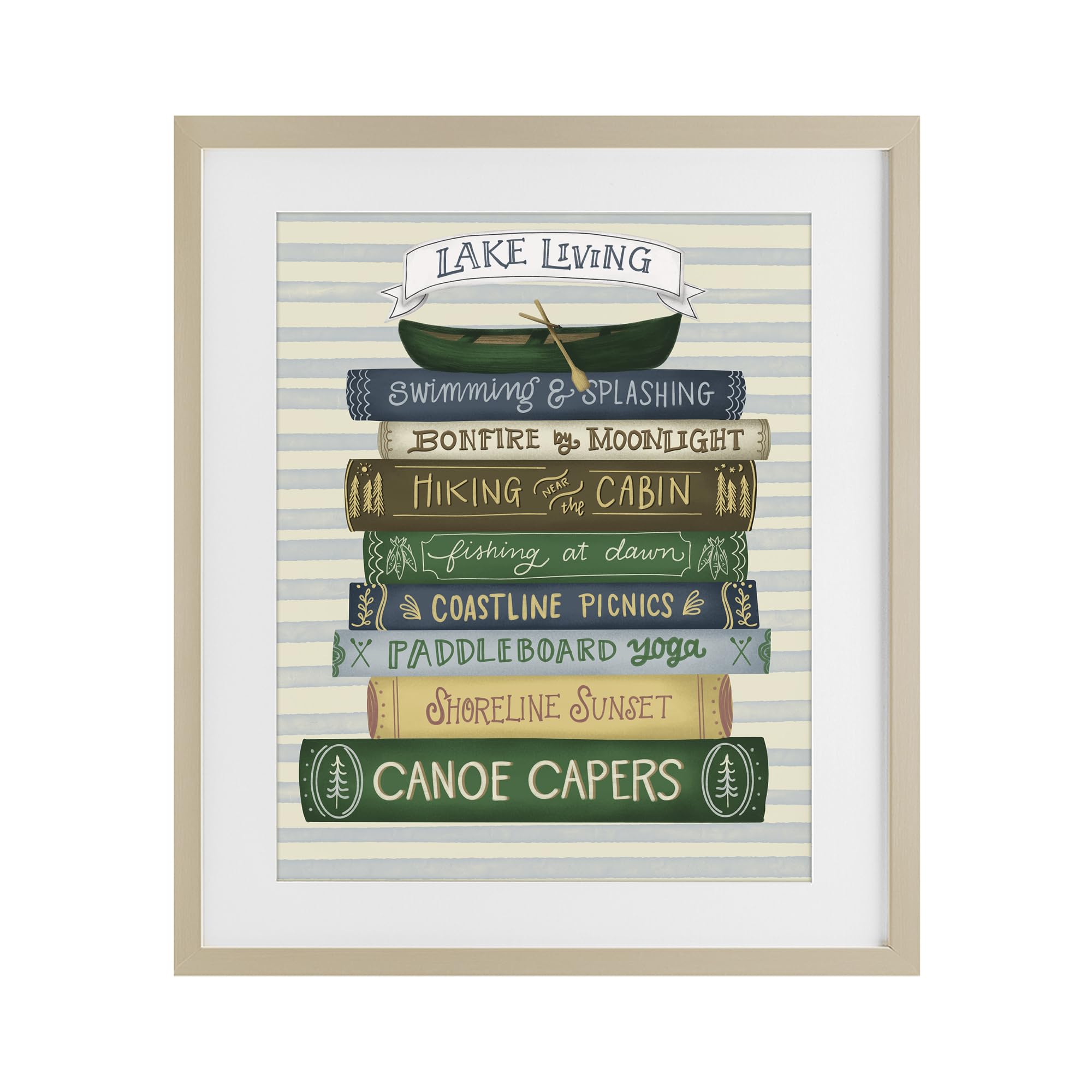 Stupell Industries Harvest Pine (Textured) 'Lake Living Books'| Framed Print Under Glass