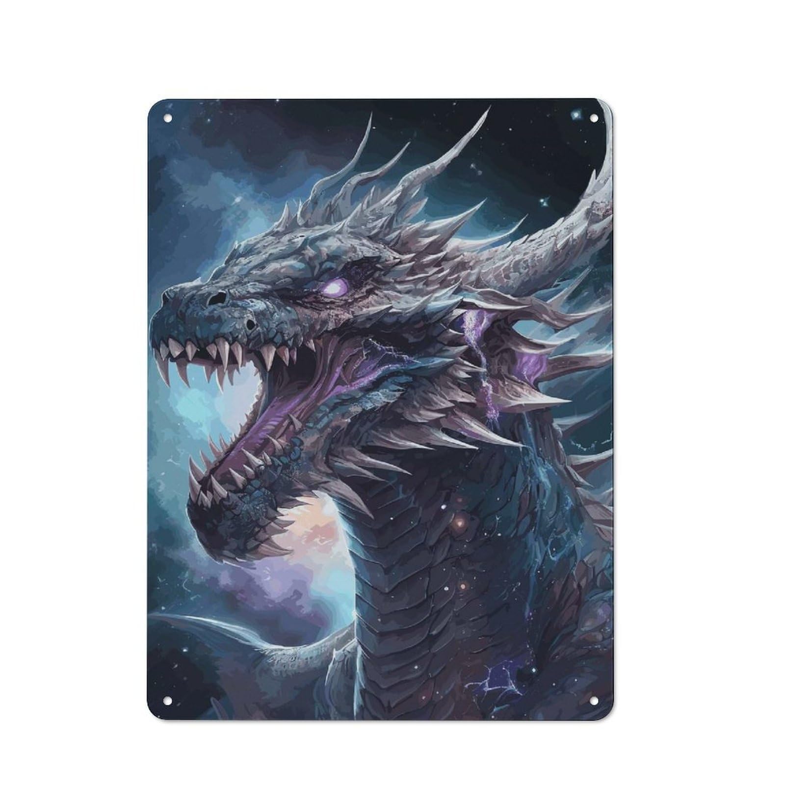 Dragon Ruler of The Galaxy Metal Wall Sign 40x30cm, Clean Industrial Loft Wall Plaque for Workspace, Cafe, Hallway Or Garage