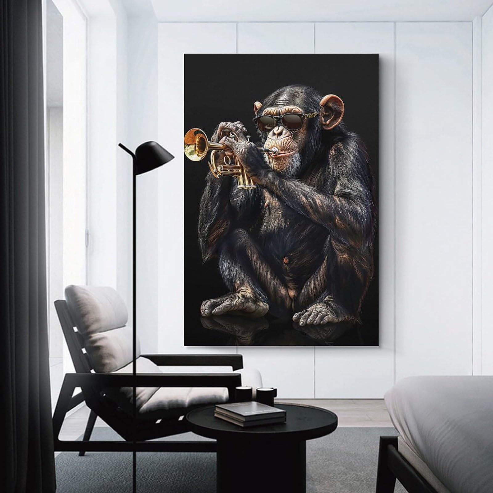 Junmoney Chimpanzee Trumpet Canvas Art Print 20x30inch(50x75cm), for Bedroom Decor, Cosy Corners Or Studios, An Easy Wall Refresh for Bedrooms