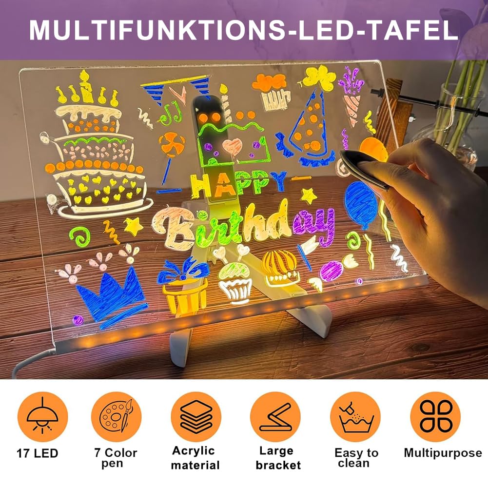 Tableau d'affichage lumineux en acrylique avec éclairage LED, 7 feutres de couleur inclus, support réglable, 20 x 20 cm | Leroy Merlin Tableau d'affichage lumineux en acrylique avec éclairage LED, 7 feutres de couleur inclus, support réglable, 20 x 20 cm | Leroy Merlin