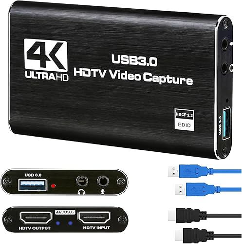 Tarjeta de captura de video de audio 4K 60Hz, dispositivo de captura de video HDMI USB 3.0, Full HD 1080P, entrada de audio TRS de 0.138 in,