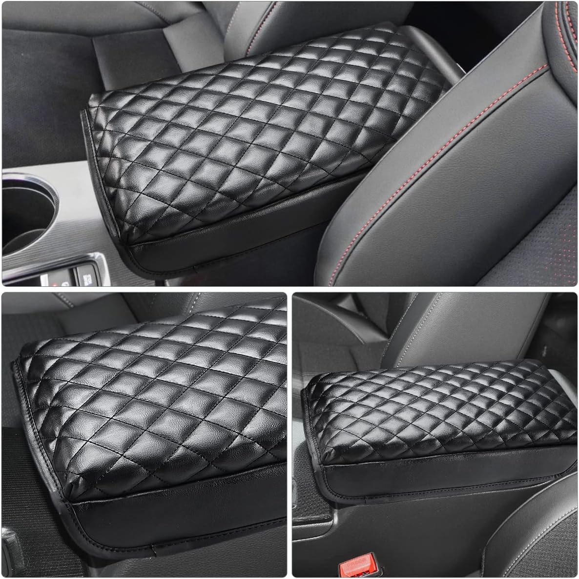 INTGET Car Center Console Armrest Cover for 2025 2026 Honda Civic Accessories 2022 2023 2024 Sedan Hatchback Leather Interior Arm Rest Console Lid Protector Seat Elbow (Black with Cushion Texture)