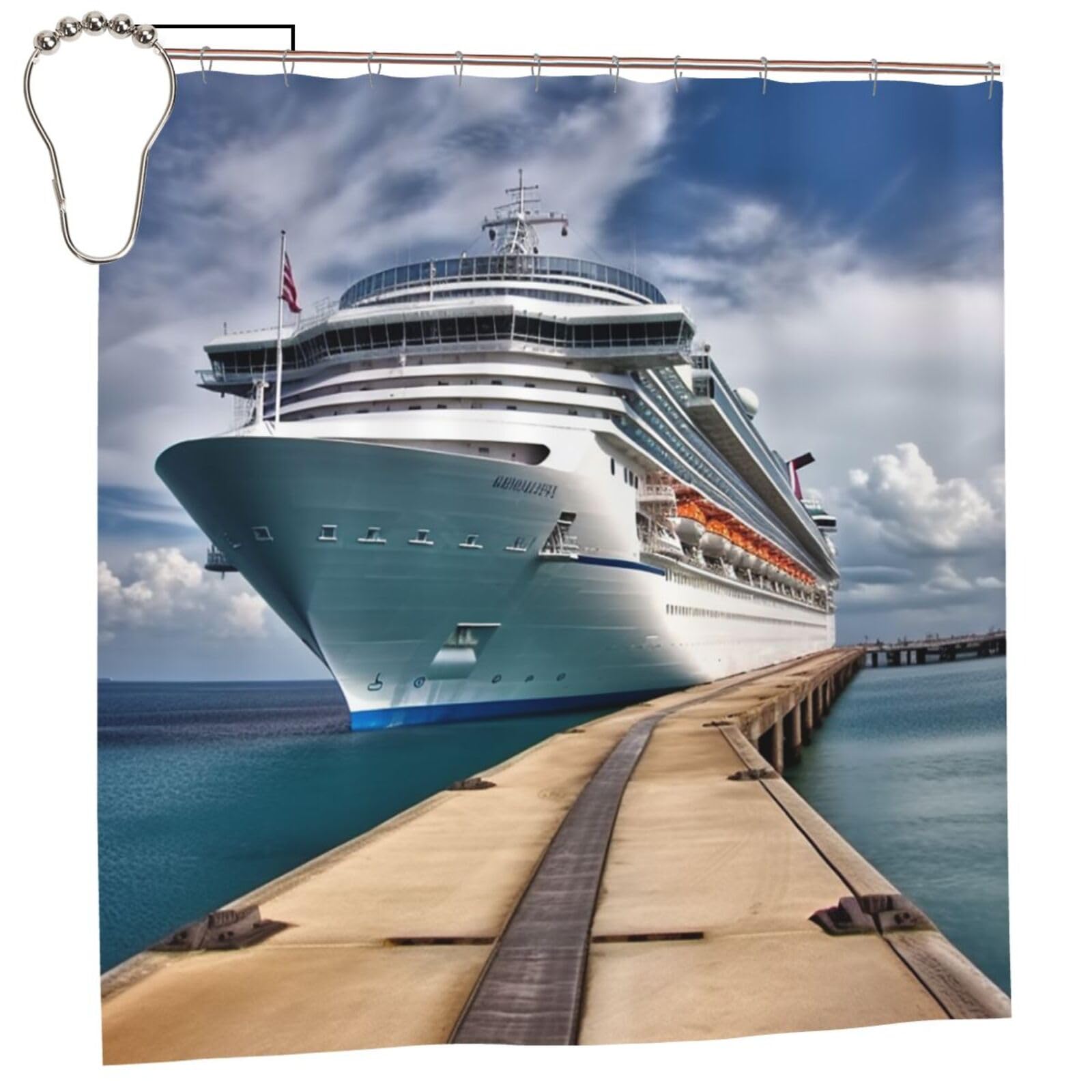 FodPand Cruise Ship Shower Curtain 70"x70" Waterproof Long Bathroom Curtain Heavy Duty Thick Cloth Bath Curtain Set with Hooks, Modern Abstract Art Pattern Bathroom Shower Curtains