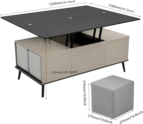 Miniatura 66 de Mesa de centro moderna con 2 cajones de almacenamiento y estantes de exhibición, mesa de cóctel rectangular con luces LED de 16 colores, ideal para