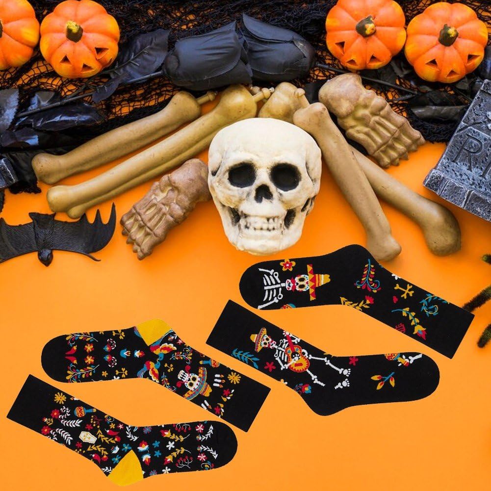 2 pary skarpet z czaszką z cukrową czaszką Halloween skarpetki codzienne bawełniane skarpetki nowość zabawne obuwie na Dzień Meksyku