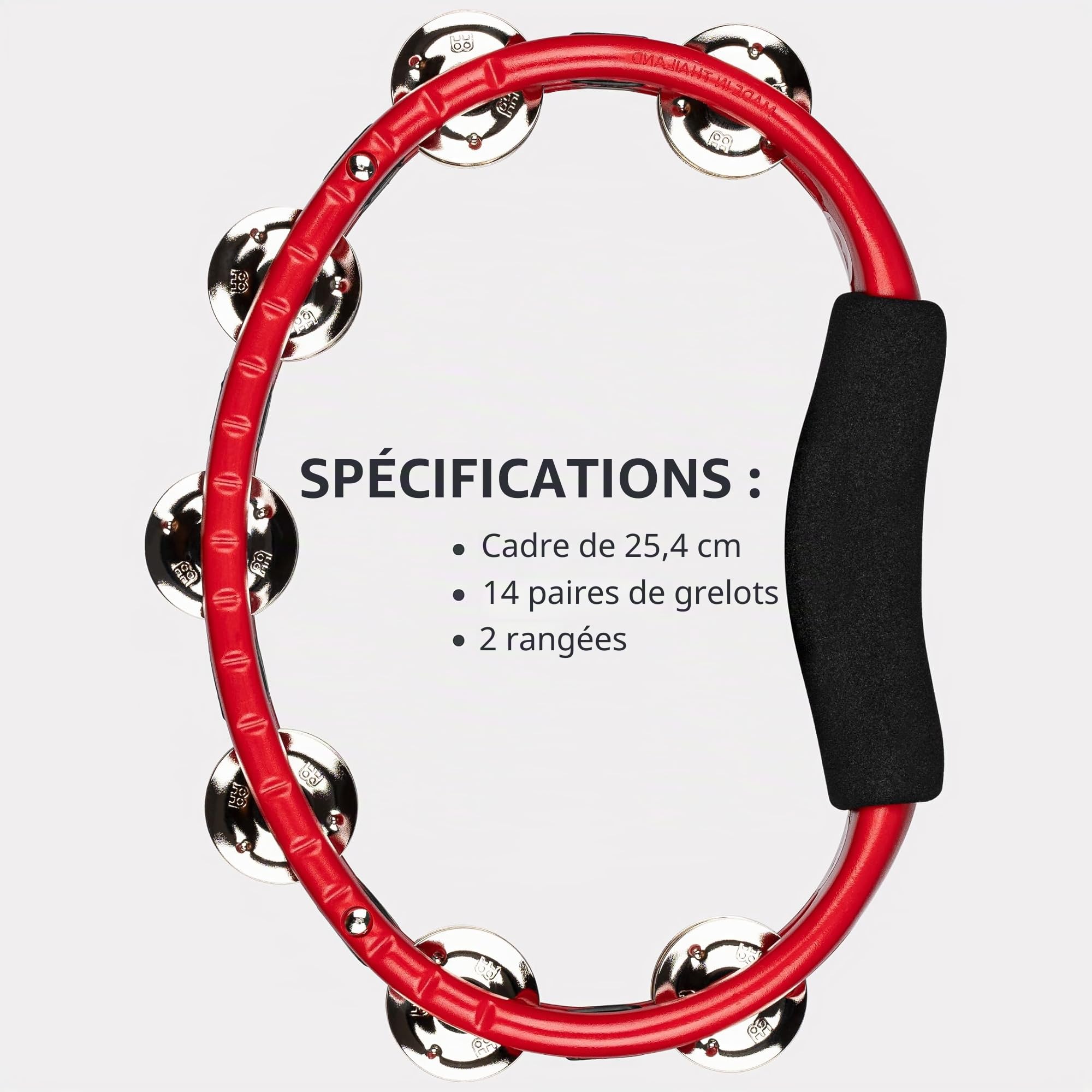 Meinl TMT1R Tambourin à main, clochettes acier,rouge - Tambourin