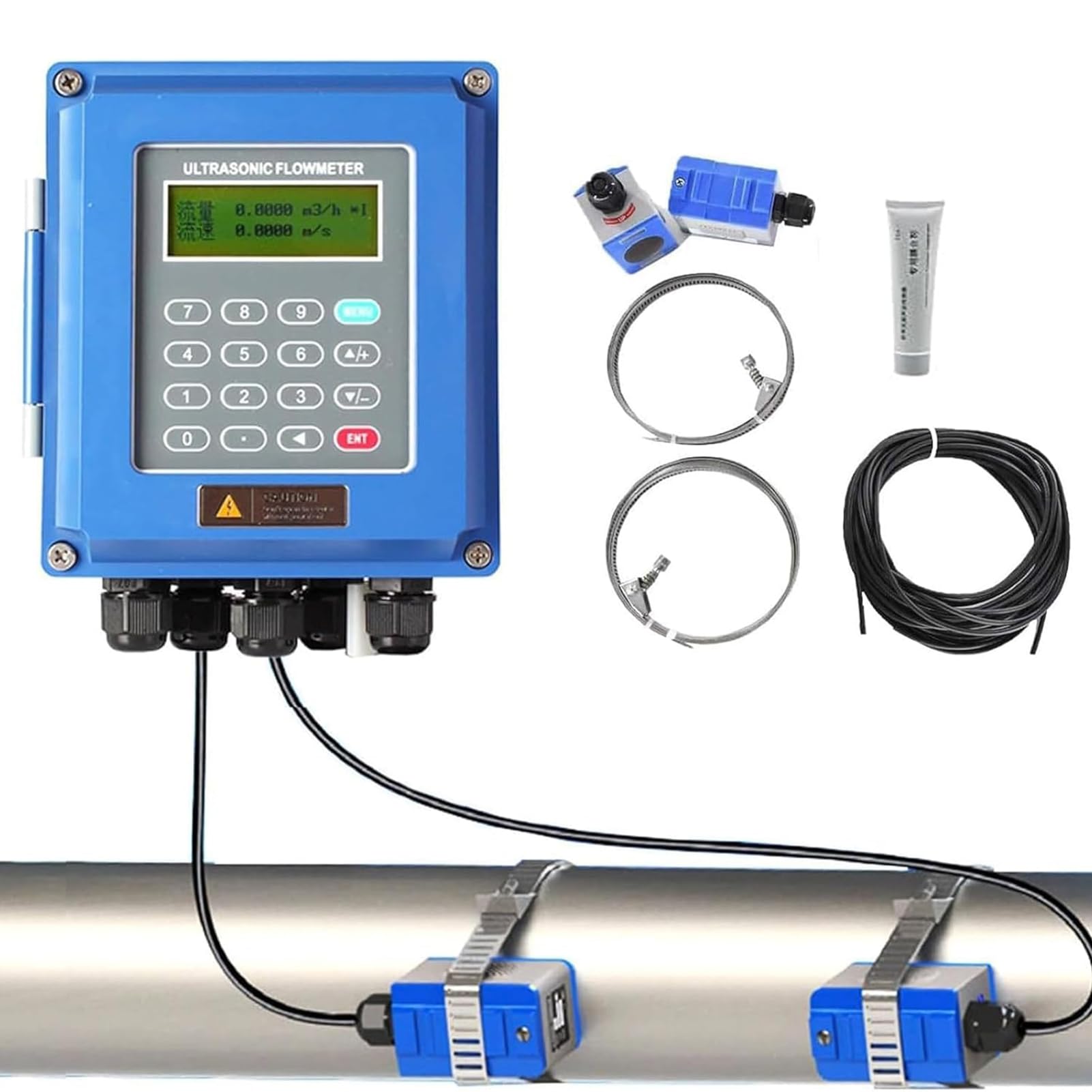 JIANGYUXINLI Portable Ultrasonic Flow Meter for Liquid, Clamp-on Digital Flowmeter with TM-1 Transducer, for Pipe Diameter DN15-6000mm