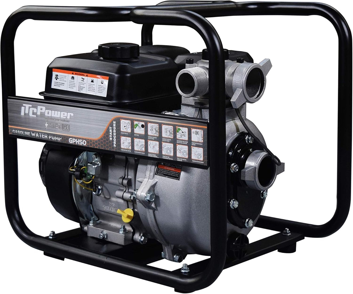 ITCPower GPH50 Motobomba de Gasolina Alta Presión 7 CV – Bomba de Agua 2" (50 mm), 500 L/min, Altura Máx. 65 m, Motor 200 cc para Riego, Trasvase y Uso Agrícola