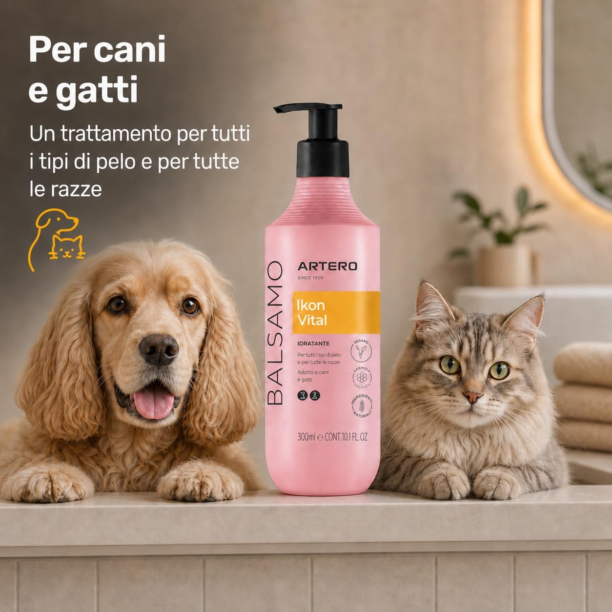 Artero Ikon Vital. Balsamo per cani. Idrata, ammorbidisce e protegge il mantello. Arricchito con Avena, ideale per pelli sensibili e mantelli con nodi o tendenza all'effetto crespo. (300 ml)