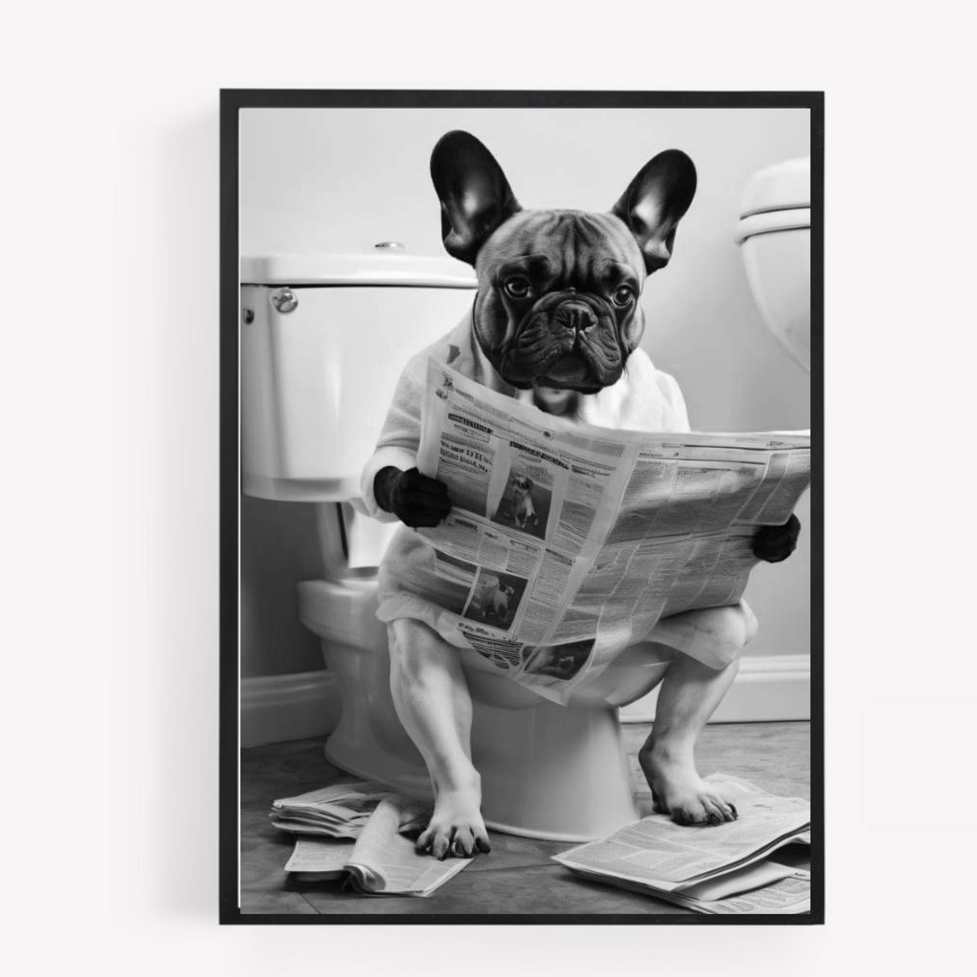 gfc Funny Bathroom Toilet animal Print Picture Poster french bulldog dog on a toilet reading newspaper A4 UNFRAMED wall art Home decor Decorating