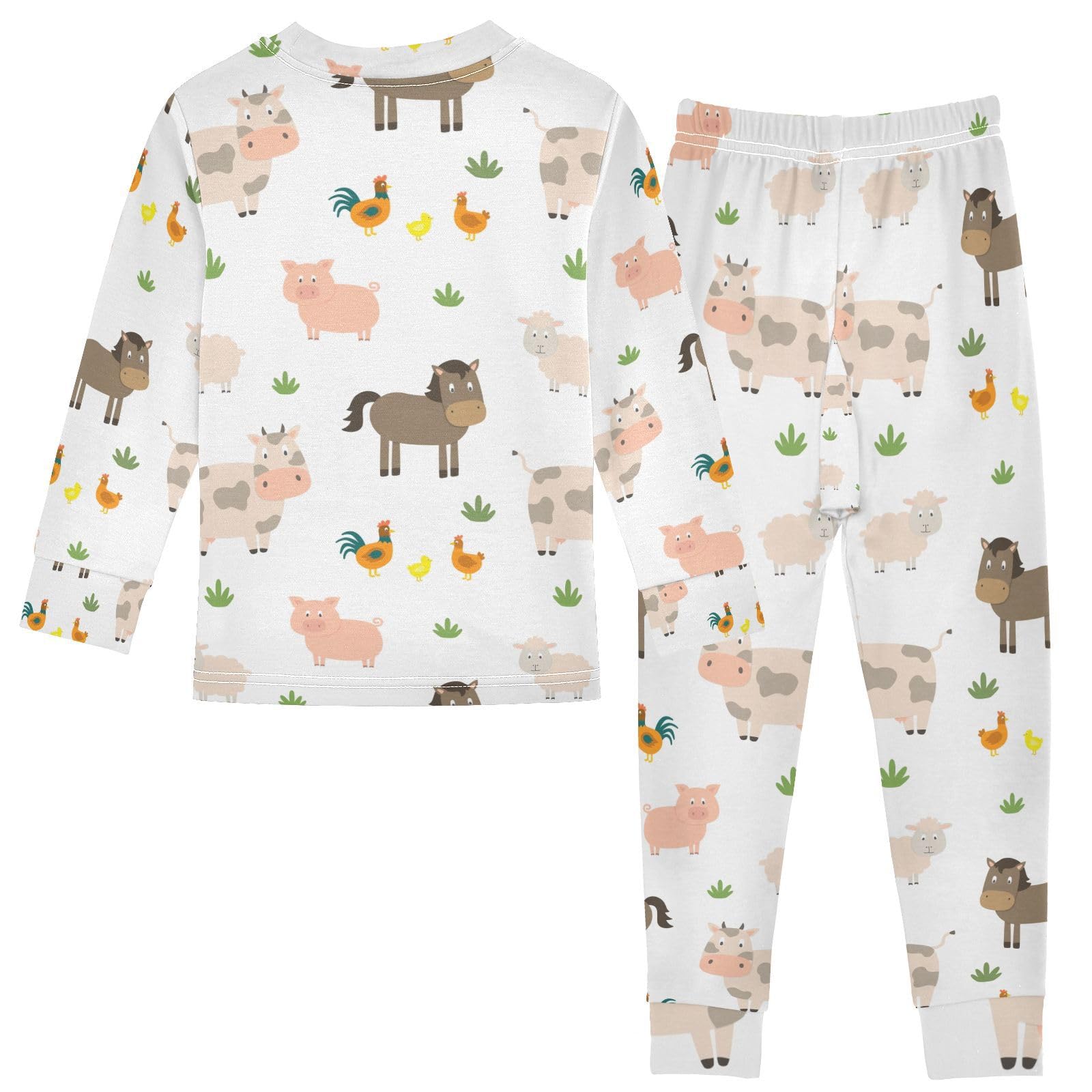 Mnsruu Pigiama per bambini disegnato a mano con animali della fattoria con top e pantaloni a maniche lunghe, comodo pigiama in cotone per ragazzi e ragazze, pigiama unisex, 18 M