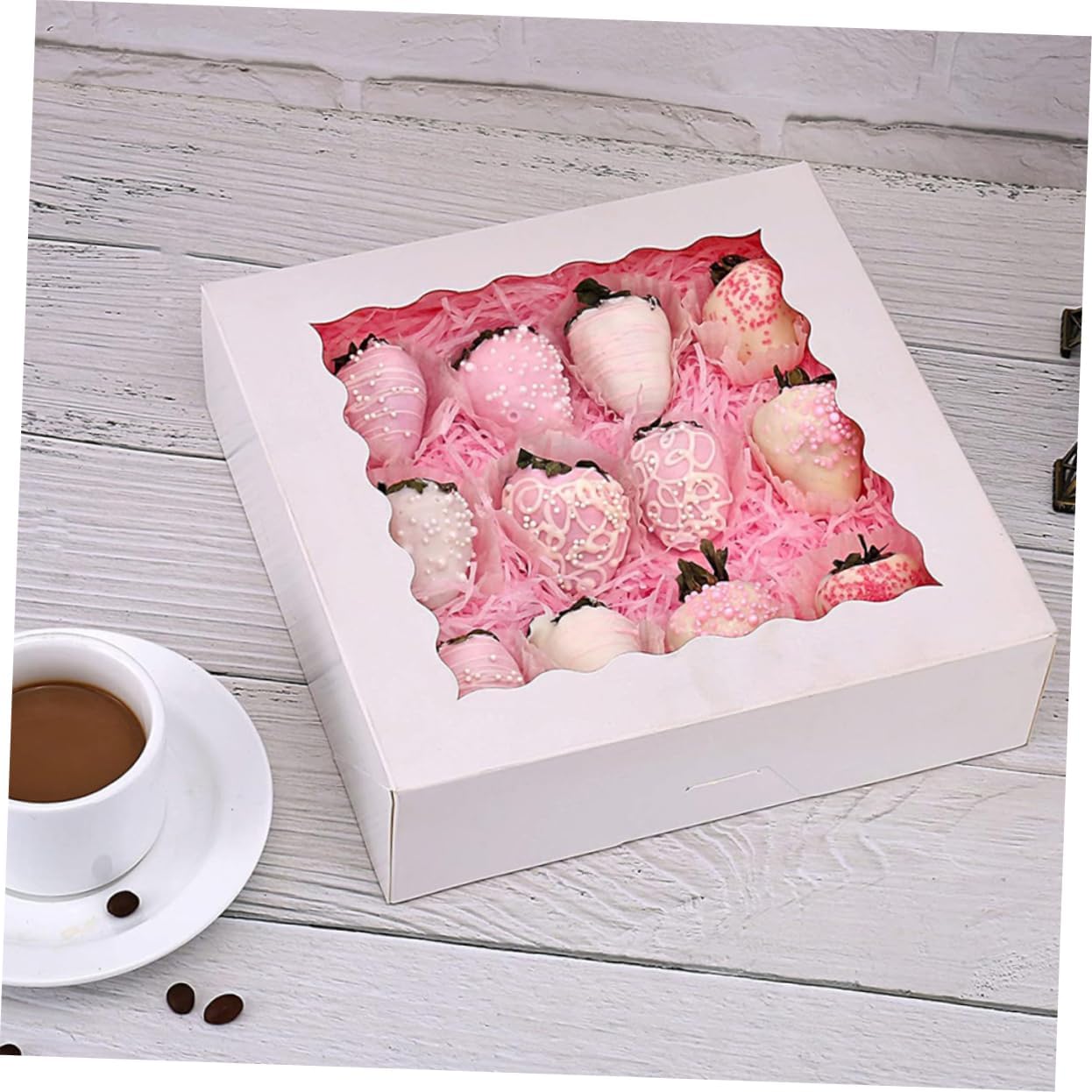 GLEAVI 10pcs White Dessert Boxes Window Cake Boxes for Baking Cookie Cake Carrying Case Bakery Packaging