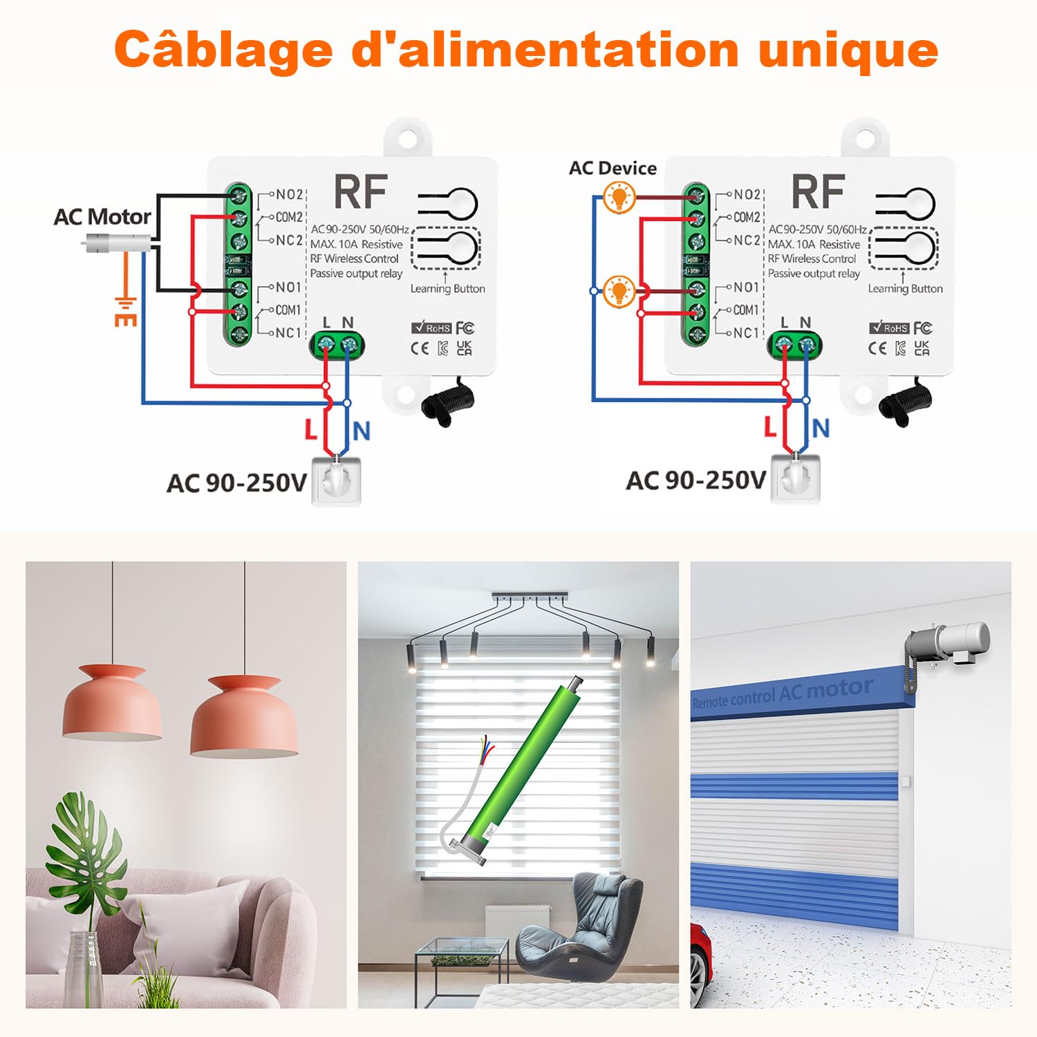 433mhz Commutateur De Telécommande Sans Fil, 2 Canaux AC 220V 230V 240V 10A Relais Récepteur Avec 2 Émetteur Pour Porte De Garage Volet Roulant Lumières Pompes