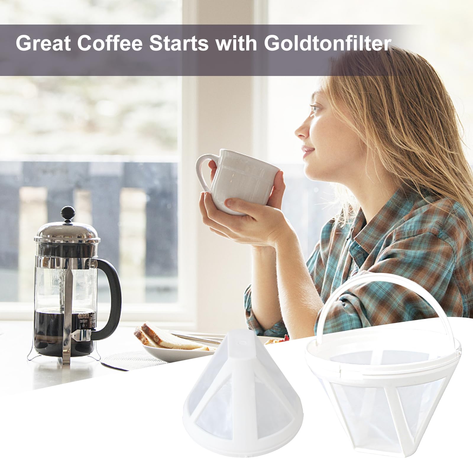 Kit Filtro Caffè Americano DONQL - Con 80 Filtri Carta, Tazza In Silicone E Coperchio, Per Campeggio - Foto 6