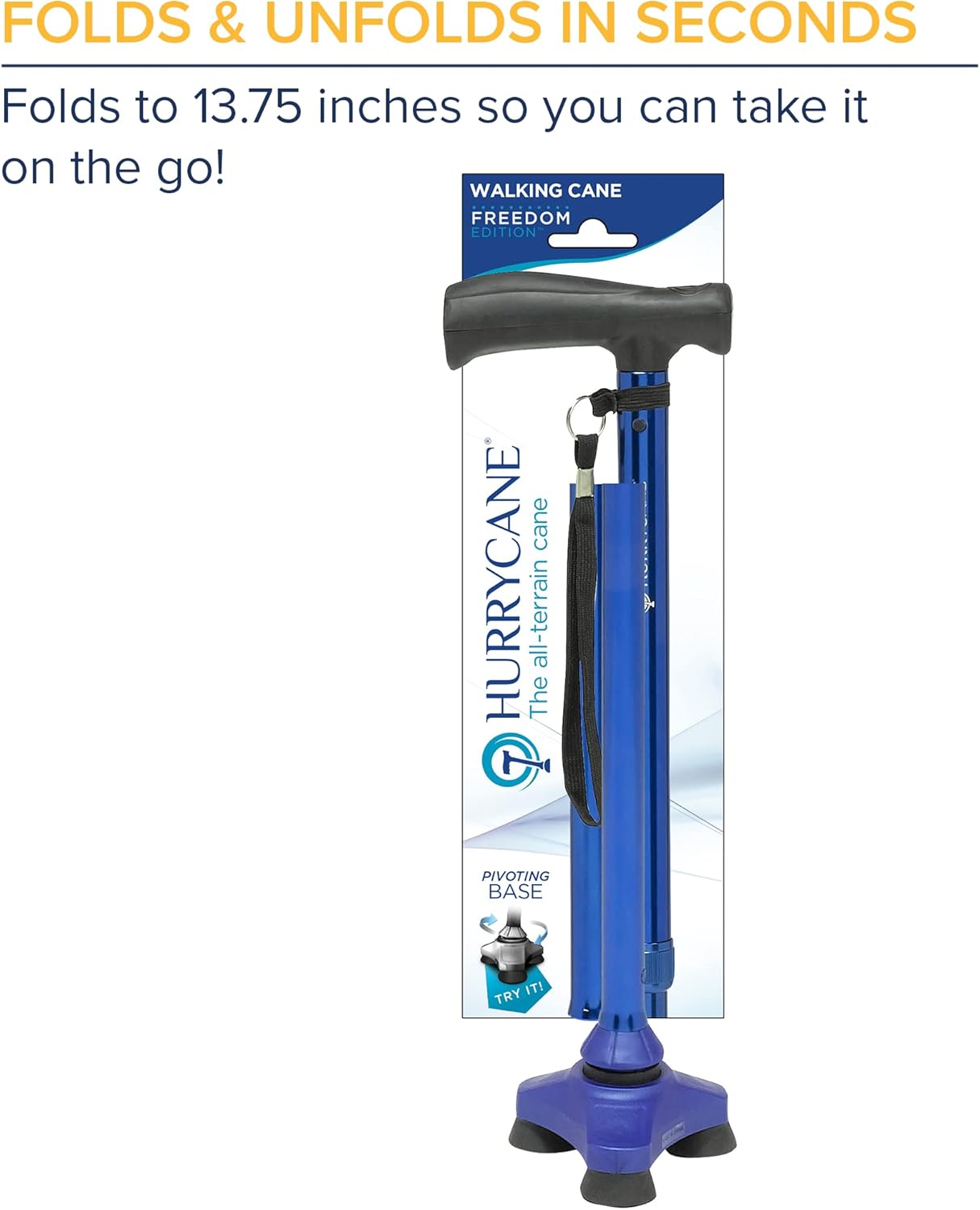 HurryCane HCANE-BL-C2 Freedom Edition Foldable Walking Cane with T Handle, Trailblazer Blue : Everything Else