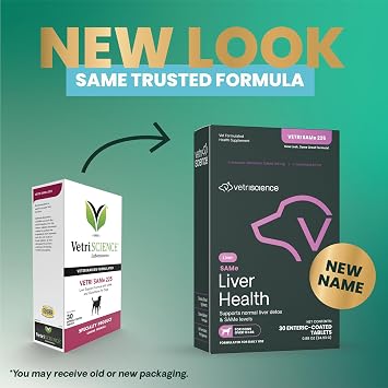 VetriScience Same Liver Health Tablets, 225 mg S-Adenosyl-Methionine Liver Health and Detox Supplement for Medium and Large Breed Dogs, Glutathione Antioxidant Liver Support, 30 Count