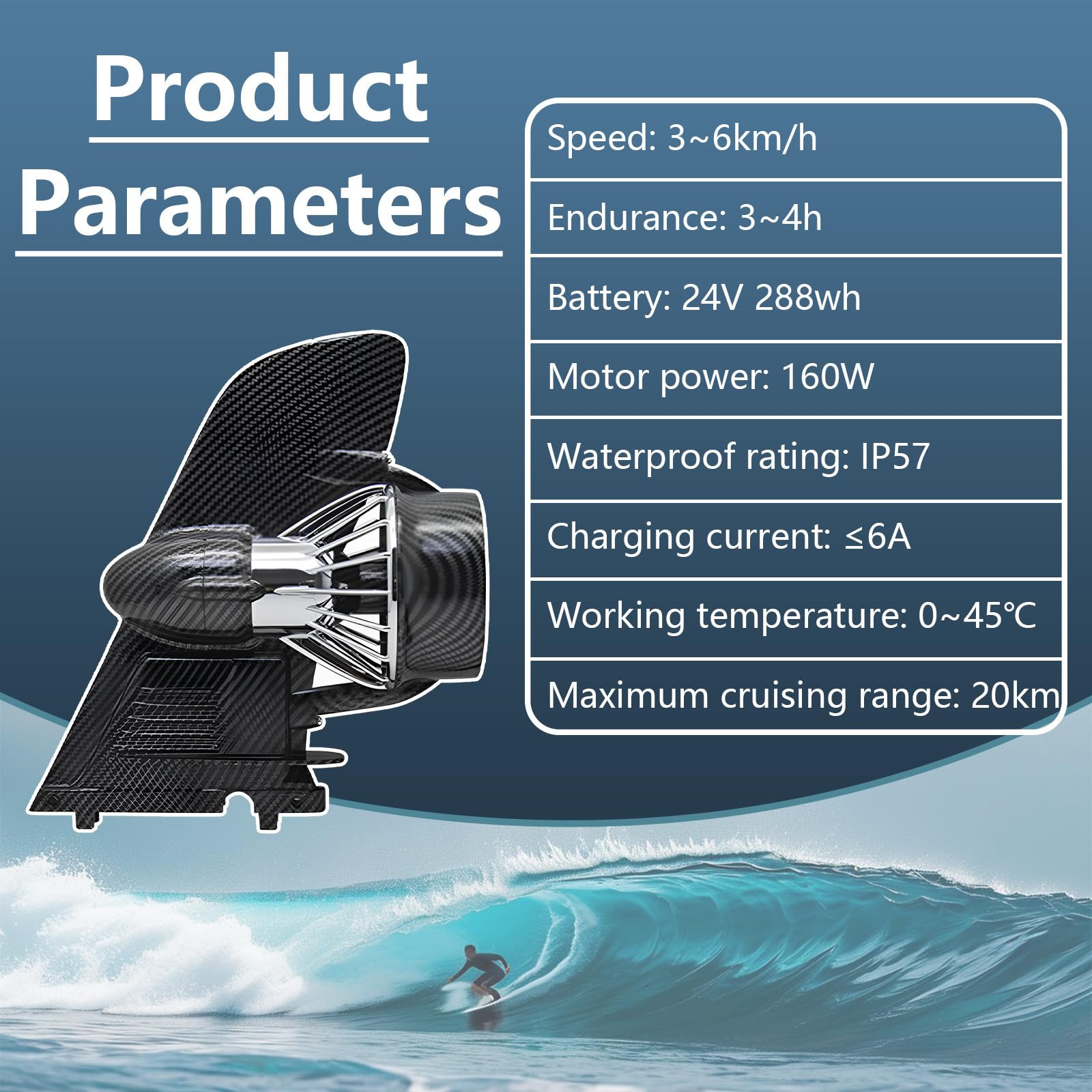 Aleta eléctrica para la tabla del SUP, emitedor submarino de 160W con control remoto, motor recargable alimentado por batería para la paleta de pie, dispositivo portátil de la asistencia de la tabla d
