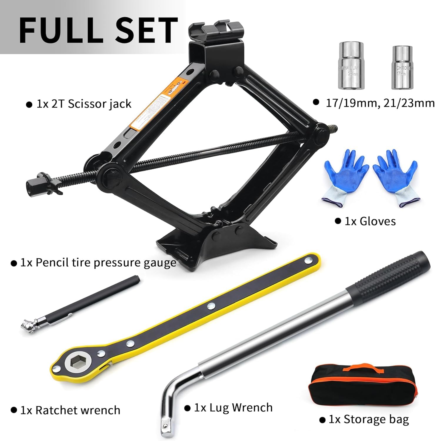 Kit de Gato para Coche de 2 toneladas, Kit de Herramientas para Gato de neumáticos, Kit de Emergencia Universal para Coche con Llave de Tuercas, Gato de Tijera de Material Resistente