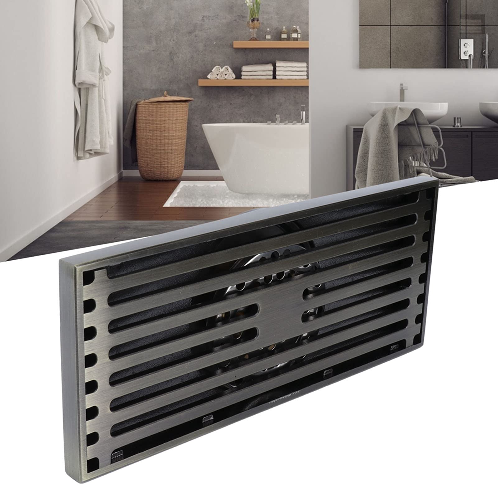 Juego de Drenaje de Piso Rectangular Moderno con Cesta de Filtro Dorado, Larga Vida útil, Adecuado para Varios Patrones de Azulejos, 1 ud.