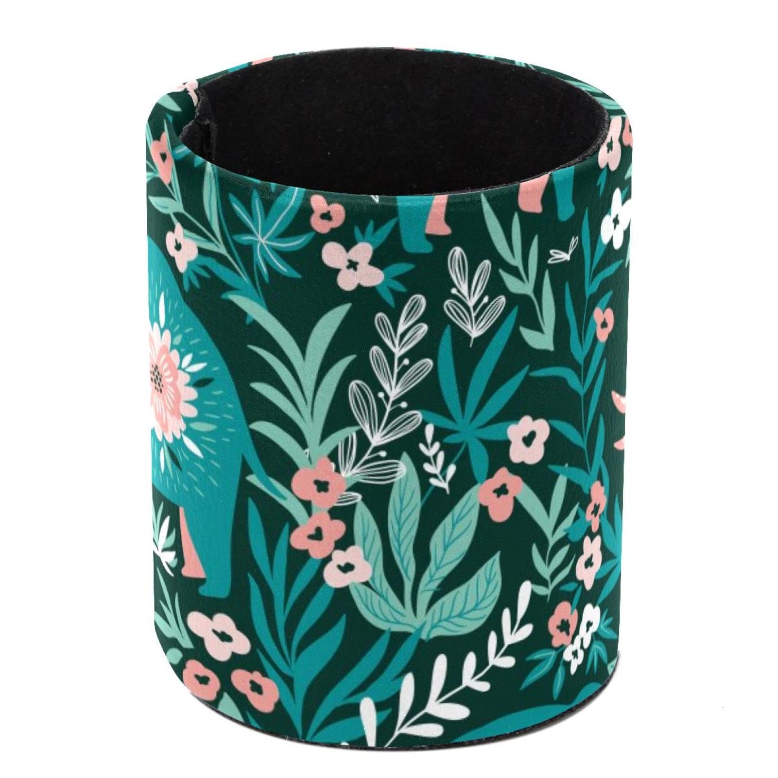 Eslifey Pen Holder Round Pencil Holder for Desk, Tropical Jungle Elephants Flowers Floral Pattern Pen Pot Pen Cup Makeup Brushes Holder Stand Display Desk Stationery Organiser for Home Office School